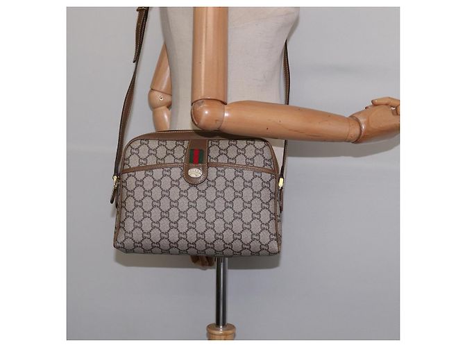 Borsa a Spalla GUCCI GG Plus Supreme Web Sherry Line PVC Beige Oro Auth gh909 D'oro - vista 21