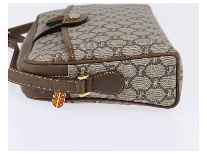 Borsa a Spalla GUCCI GG Plus Supreme Web Sherry Line PVC Beige Oro Auth gh909 D'oro - vista 3