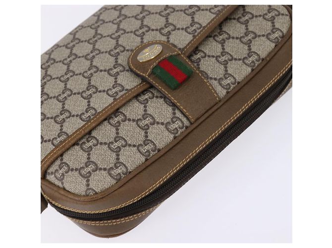 Borsa a Spalla GUCCI GG Plus Supreme Web Sherry Line PVC Beige Oro Auth gh909 D'oro - vista 6