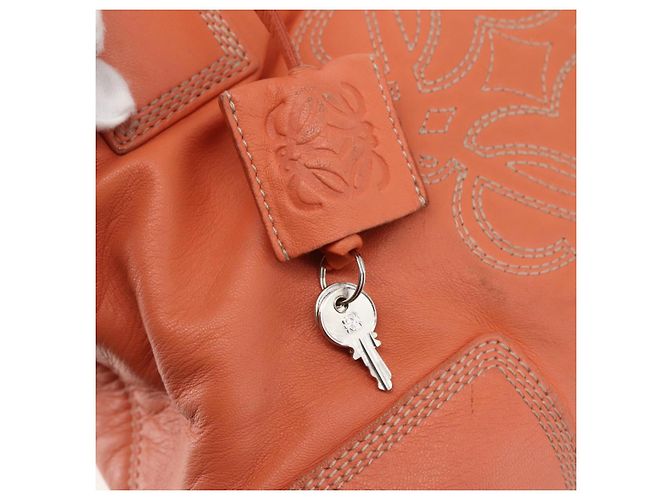 LOEWE Anagram Amazona Justa Borsa a Mano Pelle Arancione Argento Auth gh776 - vista 10