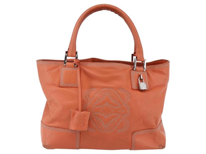 LOEWE Anagram Amazona Justa Borsa a Mano Pelle Arancione Argento Auth gh776 - vista 13