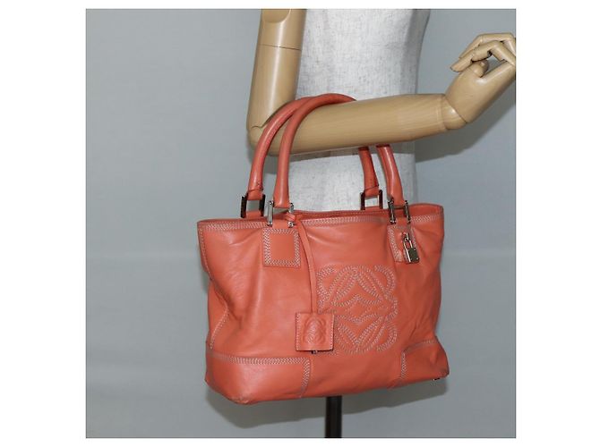 LOEWE Anagram Amazona Justa Borsa a Mano Pelle Arancione Argento Auth gh776 - vista 24