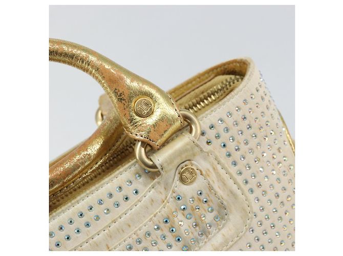 Céline Borsa a Mano CELINE Satin Beige Oro Auth gh992 D'oro - vista 10