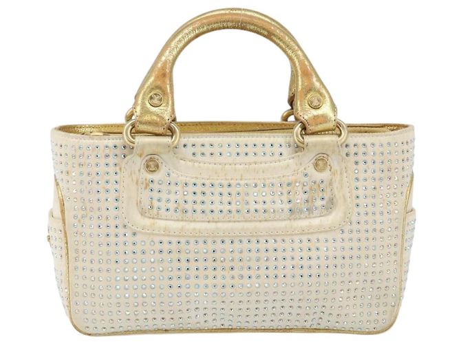 Céline Borsa a Mano CELINE Satin Beige Oro Auth gh992 D'oro - vista 13