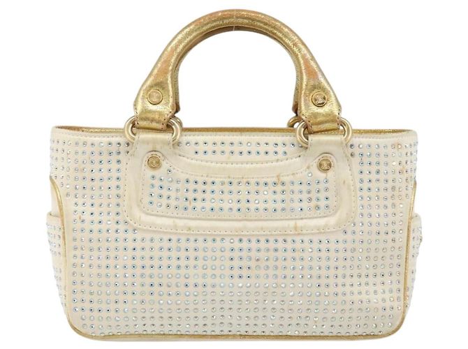 Céline Borsa a Mano CELINE Satin Beige Oro Auth gh992 D'oro - vista 2
