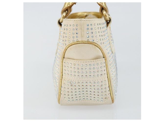 Céline Borsa a Mano CELINE Satin Beige Oro Auth gh992 D'oro - vista 3