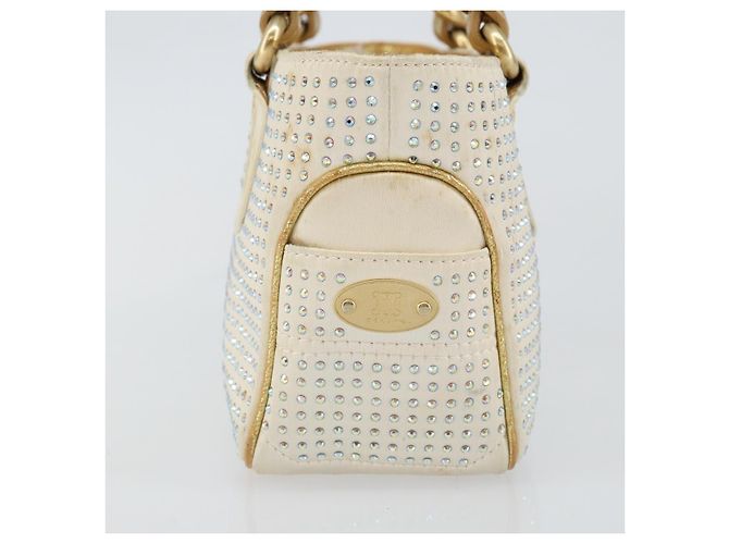 Céline Borsa a Mano CELINE Satin Beige Oro Auth gh992 D'oro - vista 4