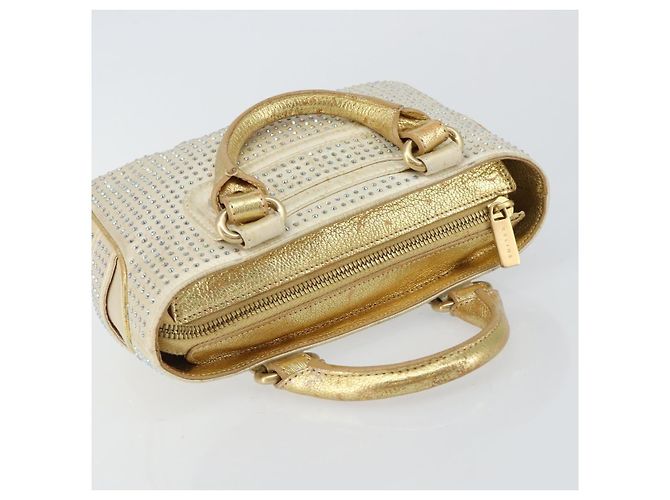 Céline Borsa a Mano CELINE Satin Beige Oro Auth gh992 D'oro - vista 6