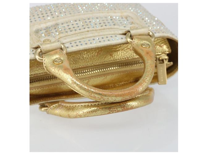 Céline Borsa a Mano CELINE Satin Beige Oro Auth gh992 D'oro - vista 7