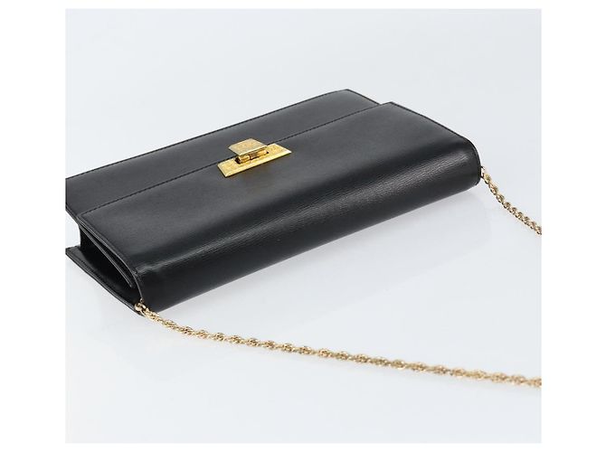 Borsa a spalla con catena Christian Dior in pelle nera e oro Auth BA8202 Nero D'oro - vista 6