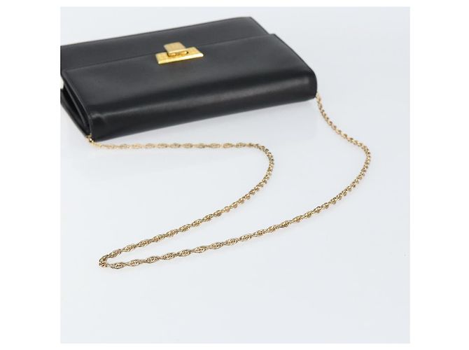 Borsa a spalla con catena Christian Dior in pelle nera e oro Auth BA8202 Nero D'oro - vista 7