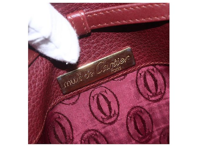 CARTIER Borsa a Spalla Must Line Pelle Bordeaux Oro Auth mr1591 D'oro Bordò - vista 10
