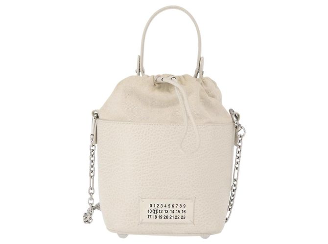Autre Marque Borsa a secchiello 5AC con catena in pelle Maison Margiela 2 in 1 Bianca Auth 154759 Argento Bianco - vista 13