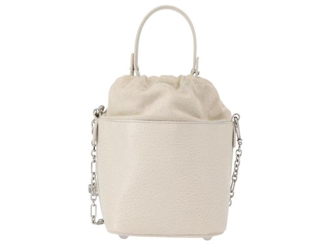 Autre Marque Borsa a secchiello 5AC con catena in pelle Maison Margiela 2 in 1 Bianca Auth 154759 Argento Bianco - vista 2