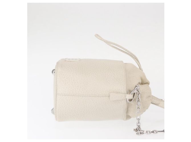 Autre Marque Borsa a secchiello 5AC con catena in pelle Maison Margiela 2 in 1 Bianca Auth 154759 Argento Bianco - vista 3