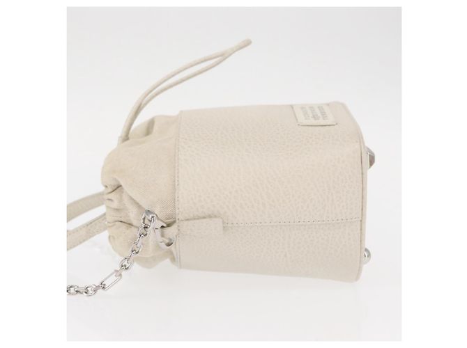 Autre Marque Borsa a secchiello 5AC con catena in pelle Maison Margiela 2 in 1 Bianca Auth 154759 Argento Bianco - vista 4