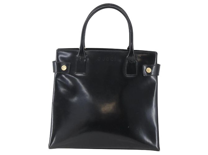 Borsa a mano GUCCI in pelle verniciata nera e oro Auth 151615 Nero D'oro - vista 13