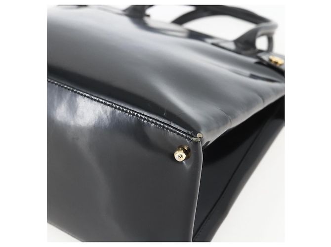 Borsa a mano GUCCI in pelle verniciata nera e oro Auth 151615 Nero D'oro - vista 9