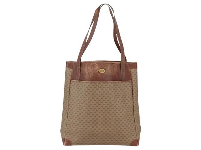 Gucci Bolsa tote Micro GG Supreme em PVC couro bege dourado 002 115 0135 Auth 151663 - vista 13