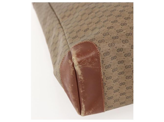 Gucci Bolsa tote Micro GG Supreme em PVC couro bege dourado 002 115 0135 Auth 151663 - vista 14