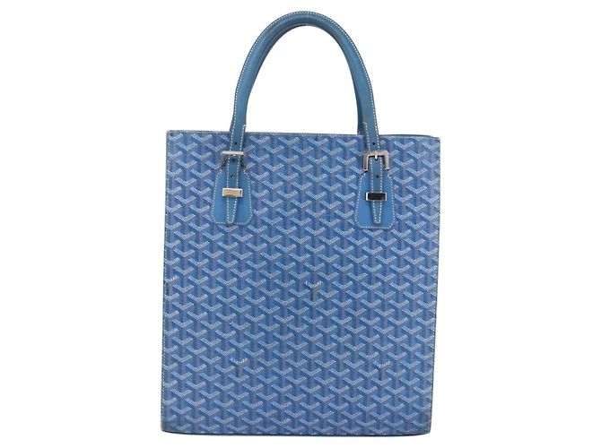 GOYARD Herringbone COMOR GM Tote Bag aus PVC-Canvas Blau Silber authentisch mr1635 - Ansicht 13
