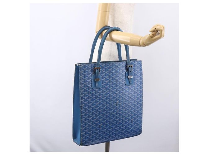 GOYARD Herringbone COMOR GM Tote Bag aus PVC-Canvas Blau Silber authentisch mr1635 - Ansicht 19