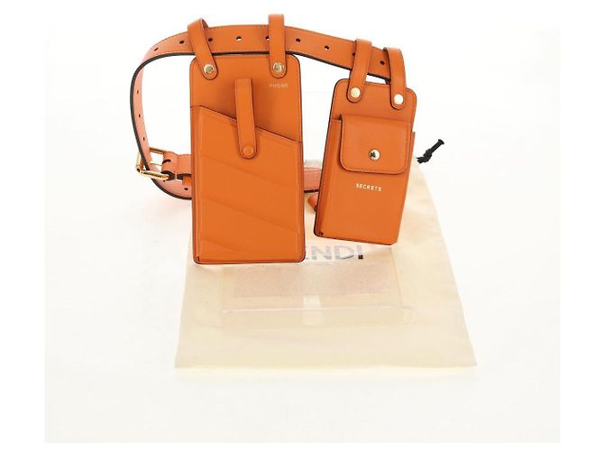 Cintura Multi Accessorio FENDI in pelle arancione e oro Auth 154935M D'oro - vista 12