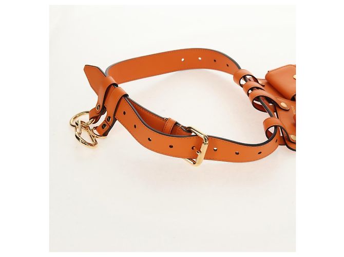 Cintura Multi Accessorio FENDI in pelle arancione e oro Auth 154935M D'oro - vista 3