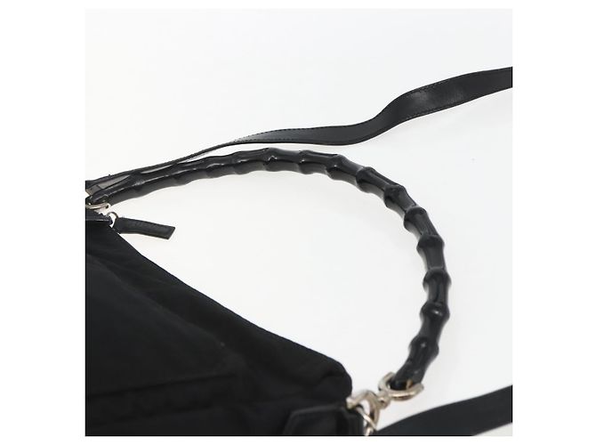 Borsa a Spalla GUCCI Bamboo Nylon 2in1 Nero Oro 000 0509 Auth 151645 D'oro - vista 14