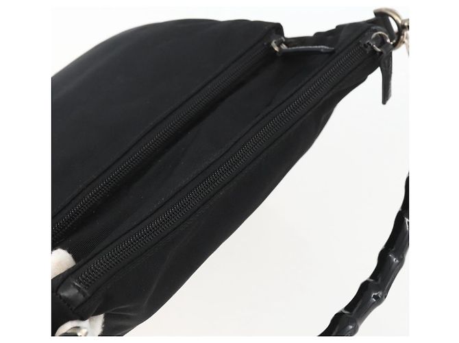 Borsa a Spalla GUCCI Bamboo Nylon 2in1 Nero Oro 000 0509 Auth 151645 D'oro - vista 6