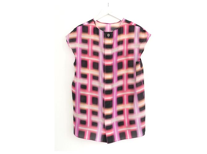 Top de seda con estampado neón Chanel Primavera 2017 Rosa - vista 3