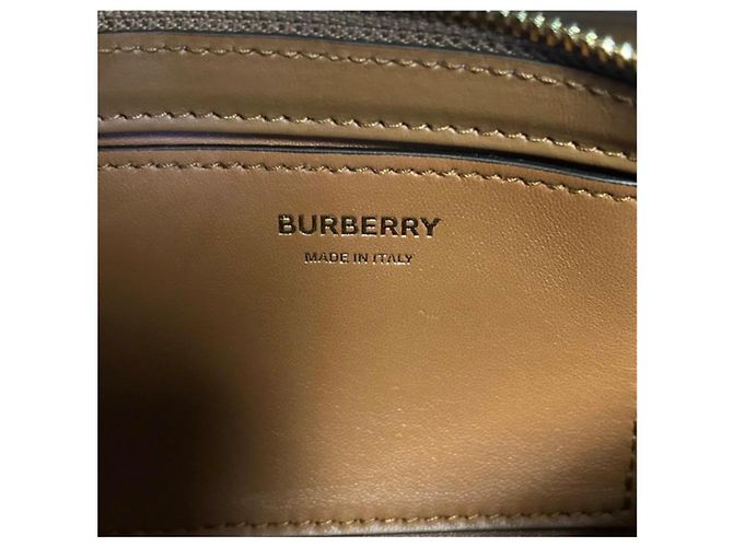 Borsa a spalla Burberry Check in tela beige e marrone chiaro - vista 11