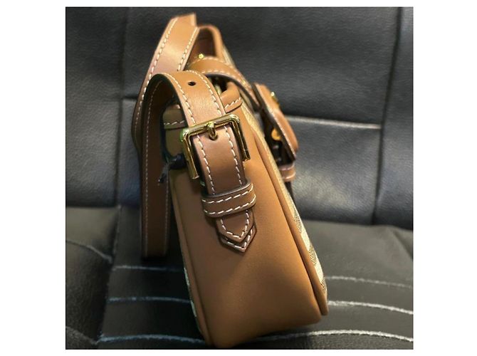 Borsa a spalla Burberry Check in tela beige e marrone chiaro - vista 7