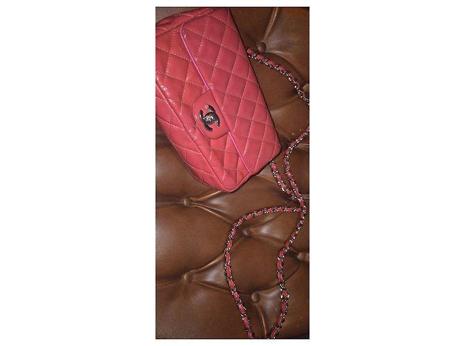 Borsa Chanel in pelle verniciata corallo - vista 6
