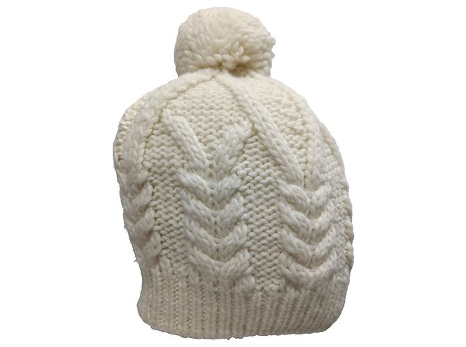 Berretto Moncler con pompon in lana bianca Bianco Crudo - vista 2
