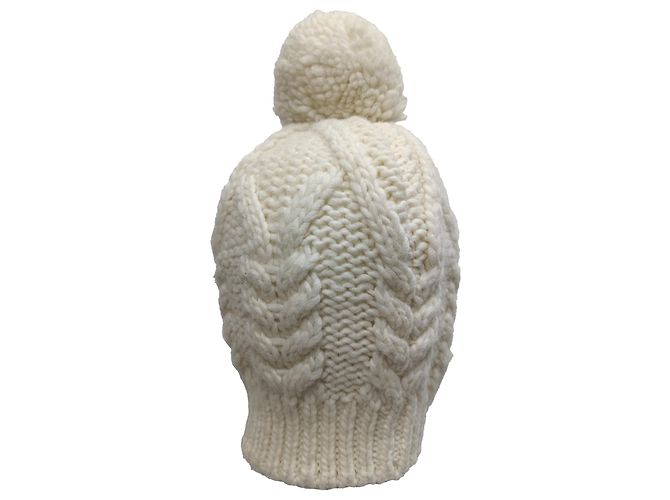 Berretto Moncler con pompon in lana bianca Bianco Crudo - vista 4