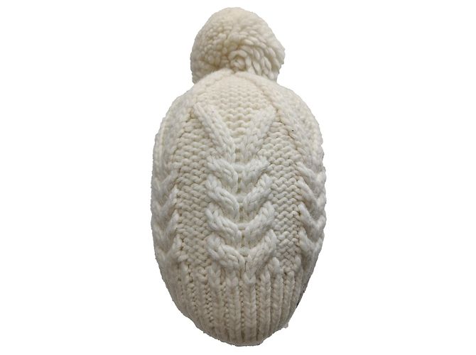 Berretto Moncler con pompon in lana bianca Bianco Crudo - vista 5