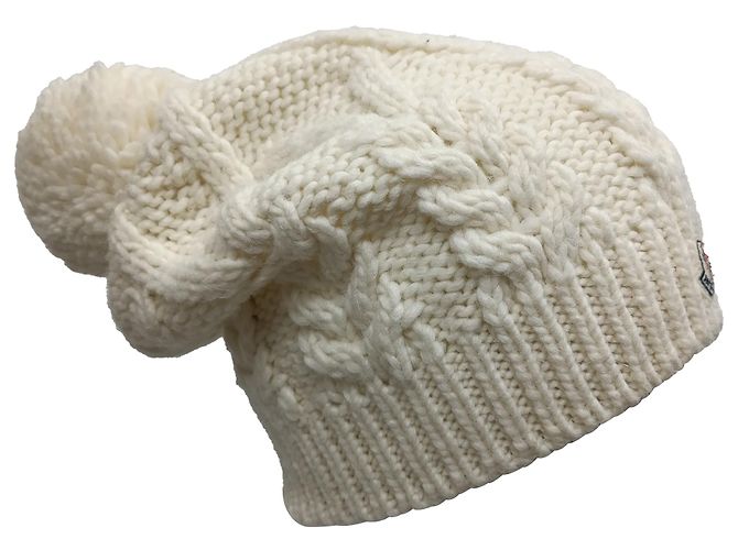 Berretto Moncler con pompon in lana bianca Bianco Crudo - vista 7