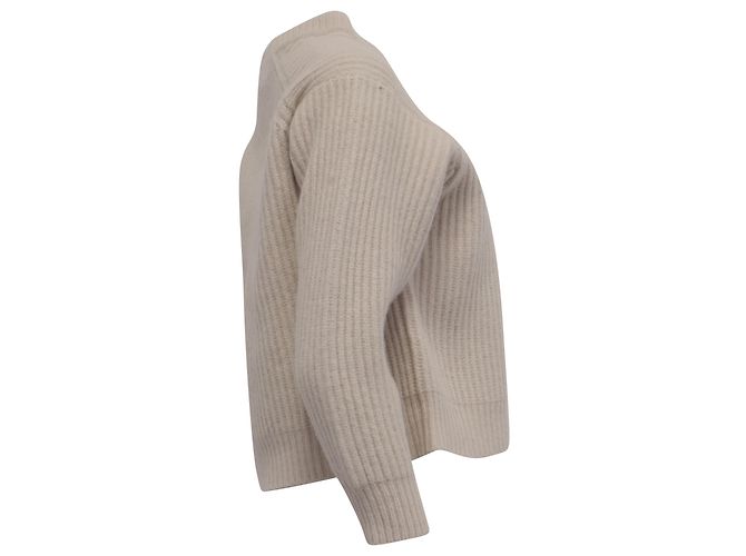 Suéter de malha canelada Acne Studios em lã ecru Branco - vista 3