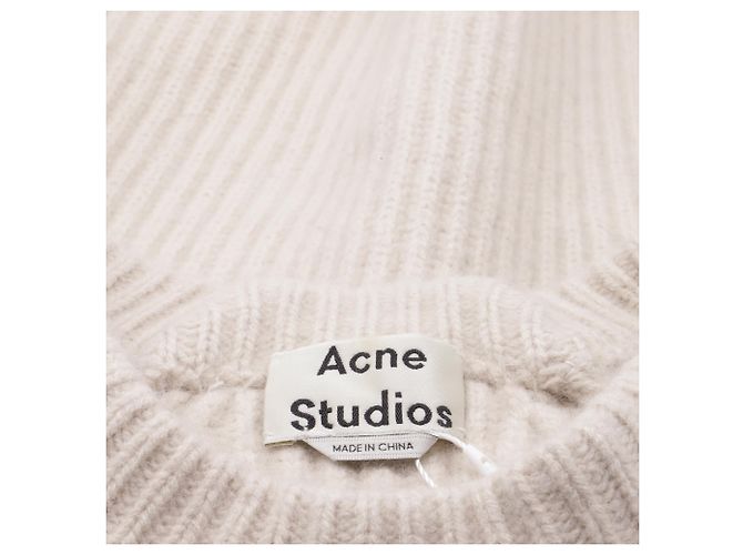 Suéter de malha canelada Acne Studios em lã ecru Branco - vista 5