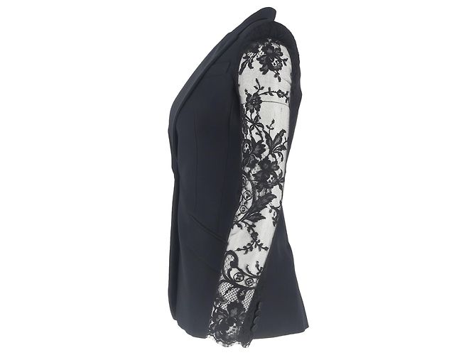 Einreiher Blazer aus schwarzer Viskose mit Spitzen-Details von Alexander Mcqueen - Ansicht 2