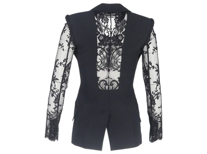 Einreiher Blazer aus schwarzer Viskose mit Spitzen-Details von Alexander Mcqueen - Ansicht 3