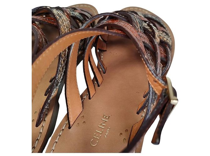 Céline Sandales plates en cuir python Celine Marron - vue 10