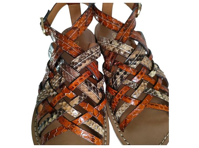 Céline Sandales plates en cuir python Celine Marron - vue 11