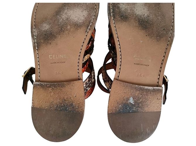 Céline Sandales plates en cuir python Celine Marron - vue 13