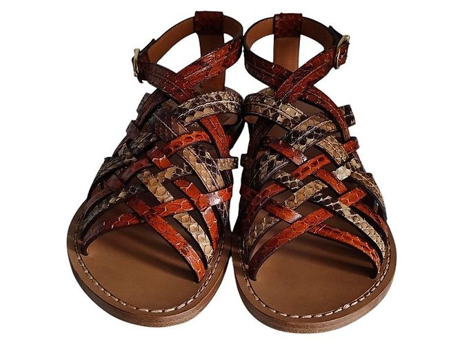 Céline Sandales plates en cuir python Celine Marron - vue 2