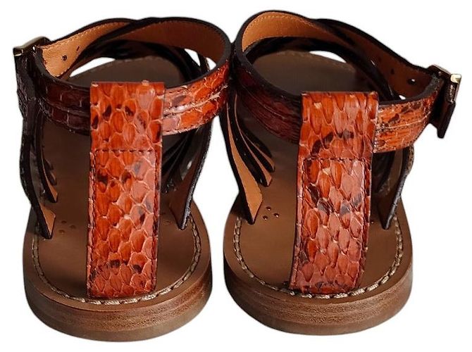 Céline Sandales plates en cuir python Celine Marron - vue 3