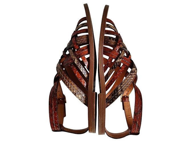 Céline Sandales plates en cuir python Celine Marron - vue 4