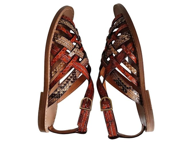 Céline Sandales plates en cuir python Celine Marron - vue 5