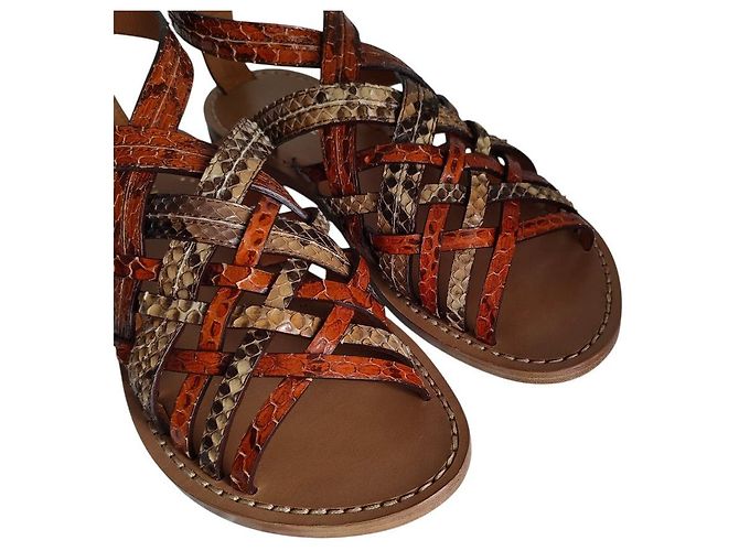 Céline Sandales plates en cuir python Celine Marron - vue 6